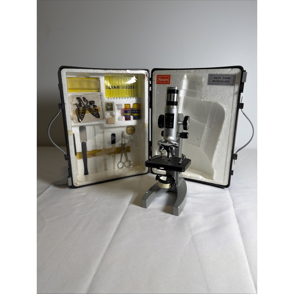 Vintage Sears 40-1200X Power Zoom Microscope Set w/ Box And Accessories
